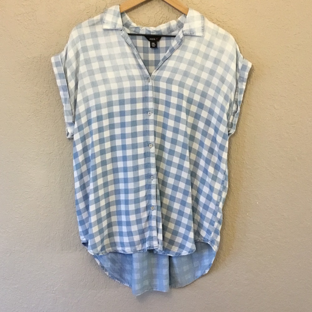 Intro. ❤️ Checkered Chambray hi-lo Shirt